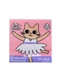 Салфетки бумажные "BUMKO" листовые V-сложения  в пленке 100л белые 2-х слойные 100*200 мм. Кошка-Крокодил