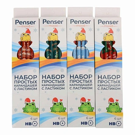 Набор простых карандашей с ластиком Penser, "Новый Год" 6 шт, 19 см (R26031121)