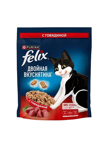 Корм сух. Felix Двойная вкуснятина, говядина, 600г