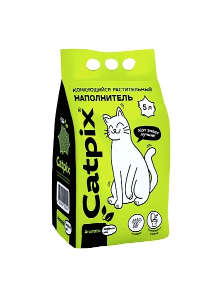 Наполнитель CATPIХ комкующийся растительный (зел. чай), 5 л.