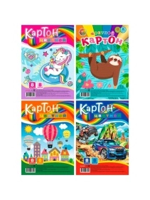 Картон цветной А4 8л. 8 цветов, вкладыш в асс-те ПХ, КЦ08-7394