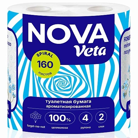 Бумага туалетная "NOVA VETA "spiral Forget-me-not"" двухслойная, 100% целлюлоза, 4 рулона