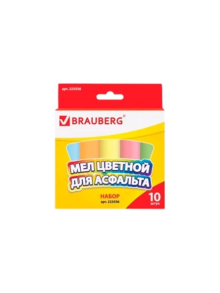 Мел цветной "BRAUBERG" Для рисования на асфальте, 10шт, круглый