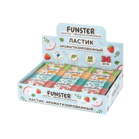 Ластик ароматизированный FUNSTER, 54х23х10мм, скошенный, картонный держатель, ЭКО ПВХ, 272727