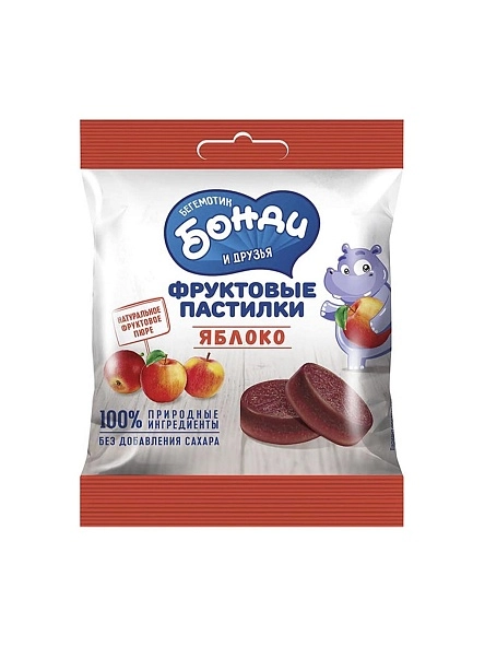 Фруктовые пастилки "Бегемотик Бонди и друзья" яблоко, 30г