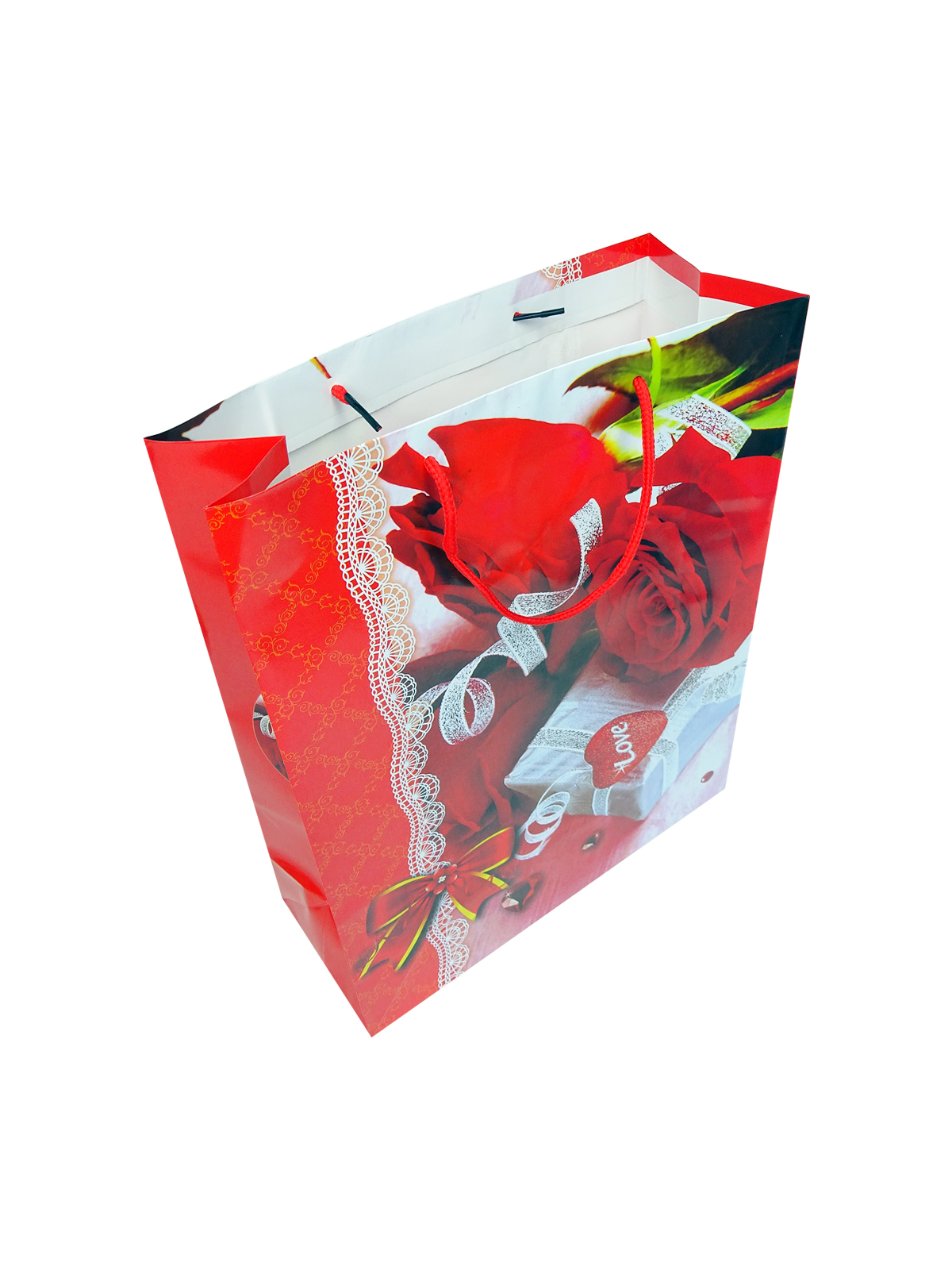 Пакет подарочный "Красные цветы", 26*32*10 см, в асс-те