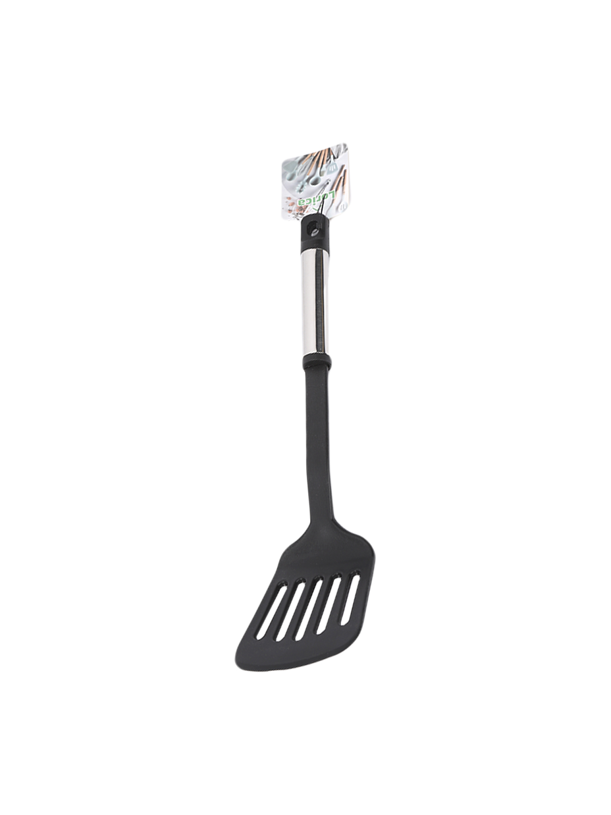 Лопатка кухонная (с прорезями), пластик, ручка нержавеющая сталь, 32,5*7,7 см (PR-011)