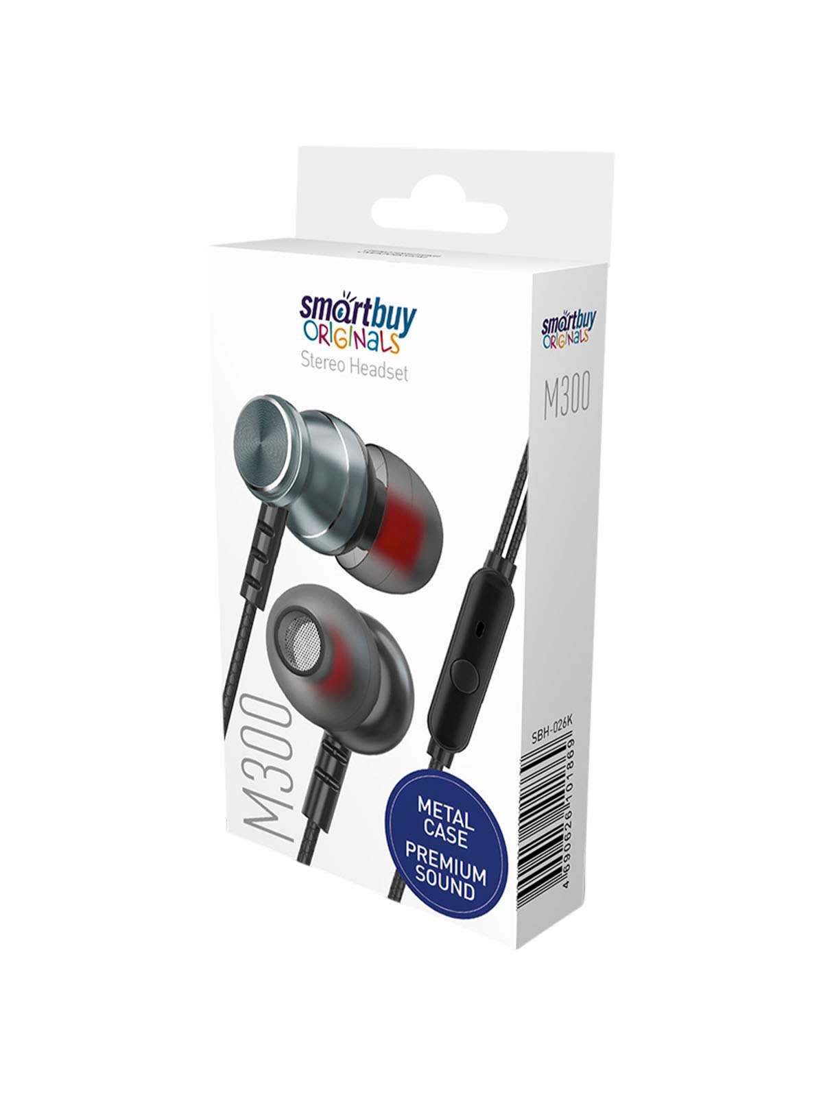 Внутриканальная гарнитура Smartbuy M300, металлич корпус, микрофон, пульт, серая (SBH-026K)/60