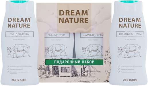 Dream Nature подарочный набор для женщин (шампунь и гель для душа с козьим молоком) 2* 250 мл