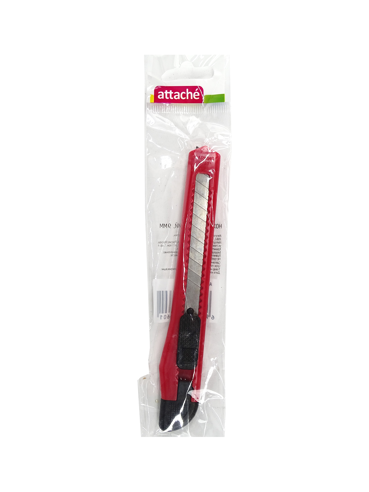 Нож канцелярский 9мм Attache с фиксатором полибег цв.красный, 416328, Россия