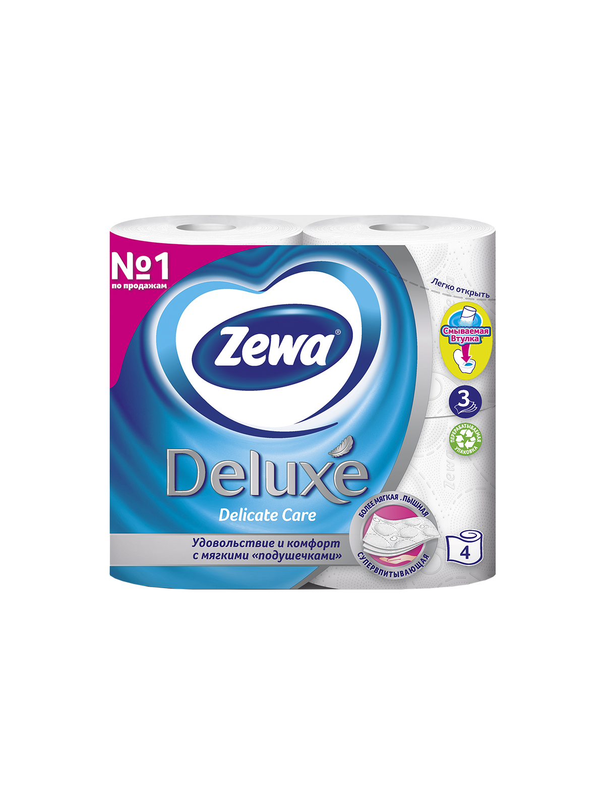 Туалетная бумага без аромата Zewa Deluxe Белая 4 рул. 3 cлоя
