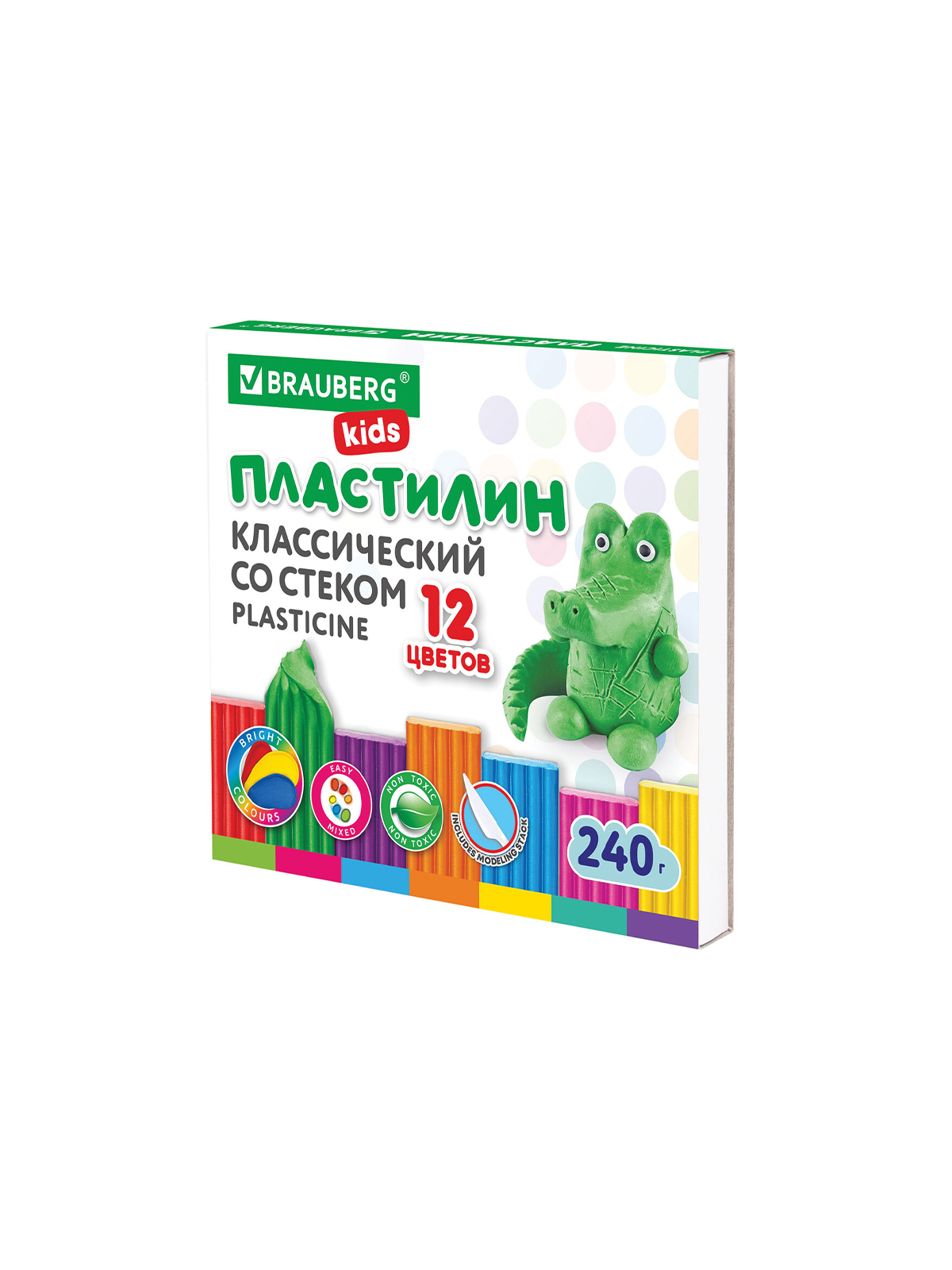 Пластилин классический "BRAUBERG KIDS" 12цв, 240гр, со стеком