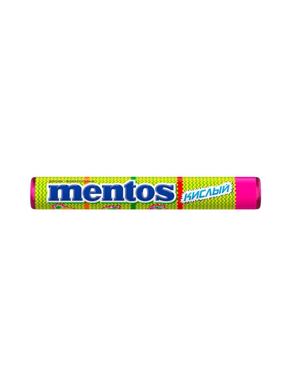 Драже жевательные «Mentos» "Кислый" со вкусами яблока, клубники, ананаса, 37,5г_12х24шт