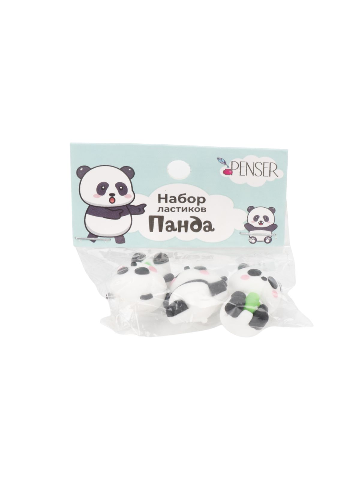Набор ластиков "Панда", 3 шт, 2,5*1,7 см