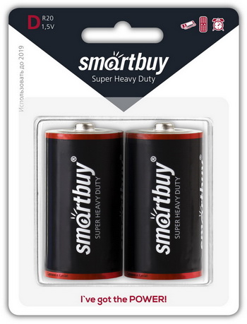 Батарейка солевая Smartbuy R20/2B (12/96)  (SBBZ-D02B)