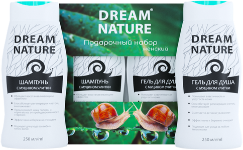Dream Nature подарочный набор для женщин (шампунь и гель для душа с муцином улитки) 2* 250 мл