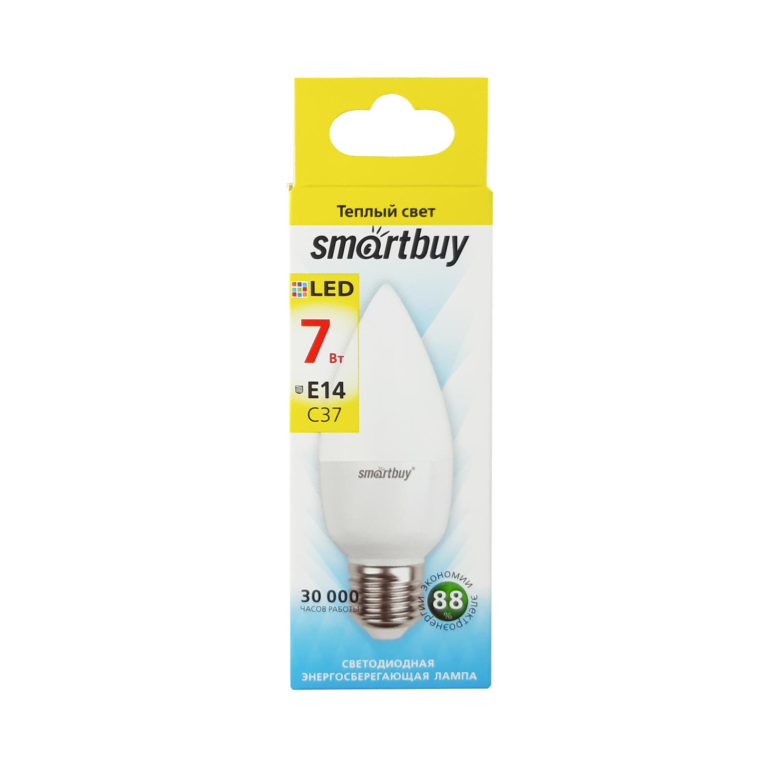 Светодиодная (LED) Лампа Smartbuy-С37-07W/3000/E27 (SBL-С37-07-30K-Е27)