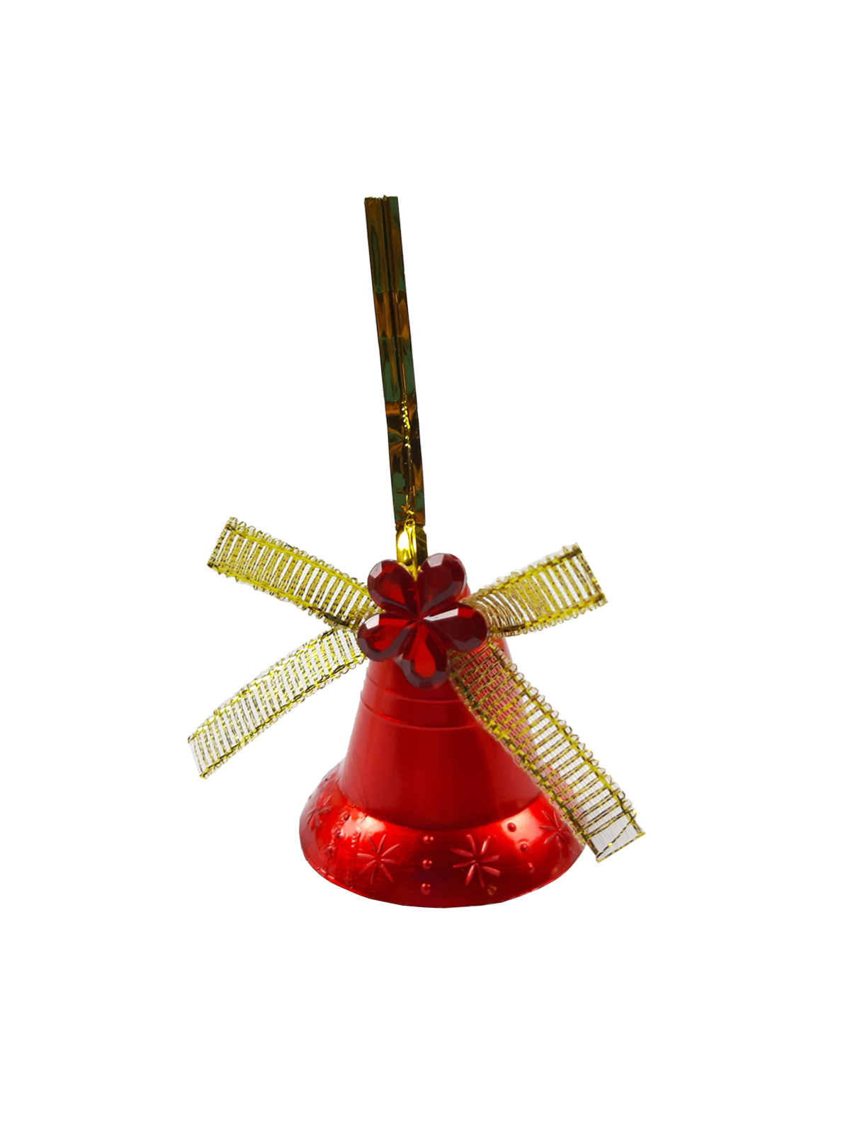 Украшение ёлочное "Колокольчики с бантиком" , 6 шт, 3 см, красный