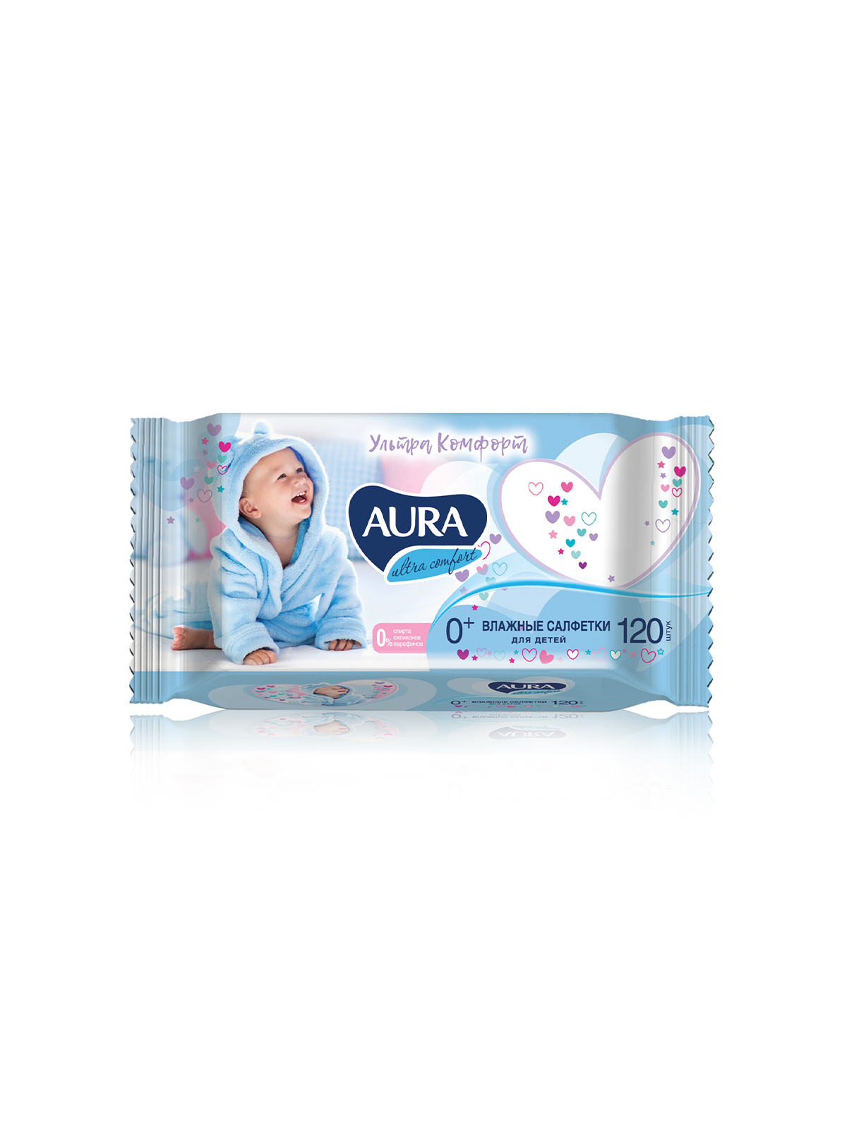 Салфетки влажные для детей AURA ULTRA COMFORT с экстрактом алоэ и витамином Е, 120шт
