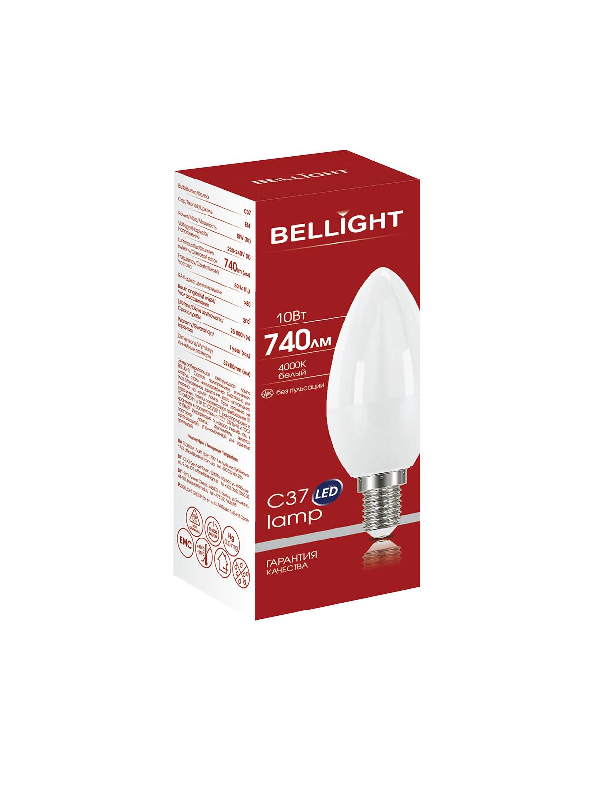 Лампа светодиодная BELLIGHT LED Свеча C37 10W 220V E14 4000K