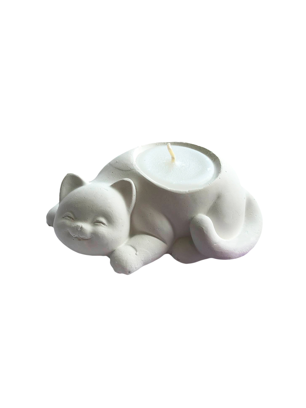 Свеча в подсвечнике Улыбчивый котик, цв. белый