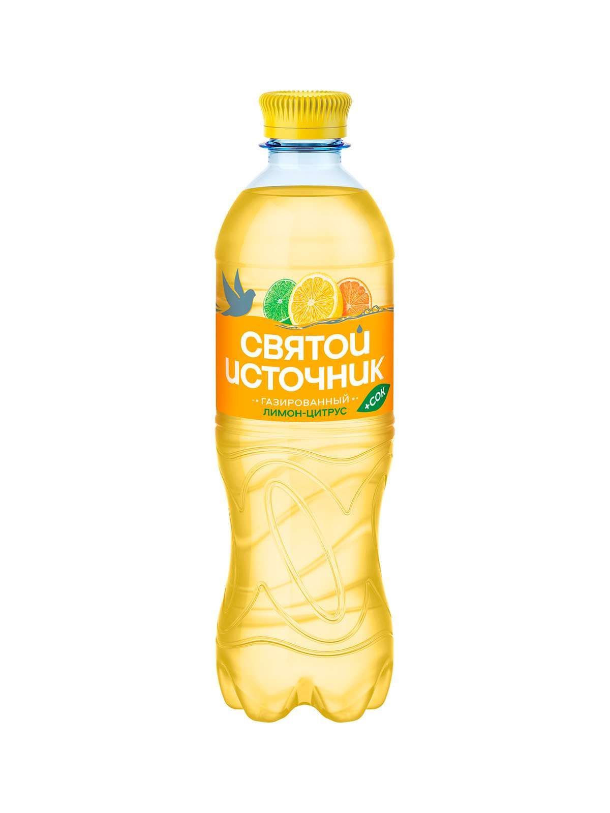 Напиток безалкогольный "Святой Источник" Вода + Сок" со вкусом цитрусов, газированный 0.50 л