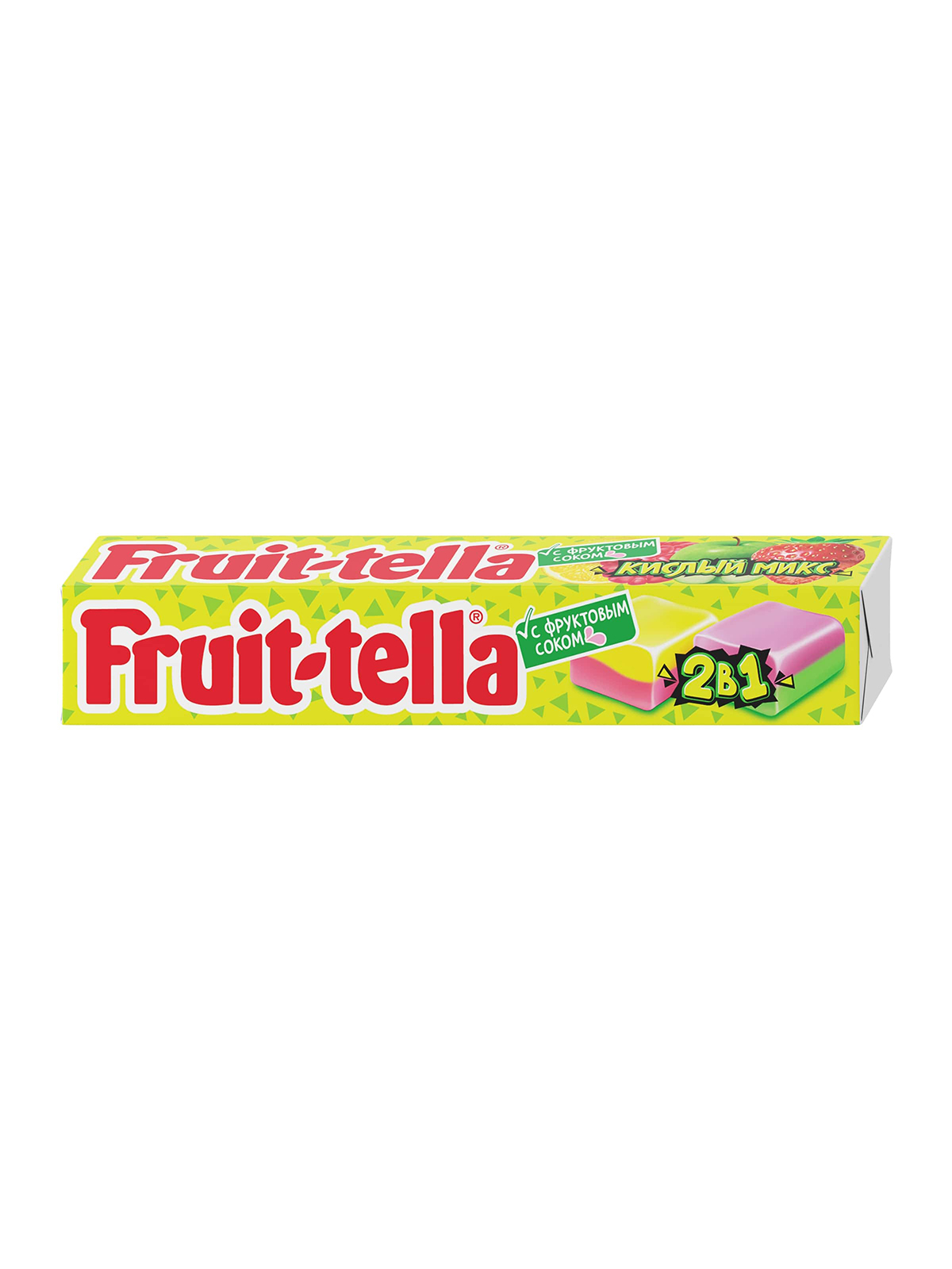 Жевательные конфеты "FRUITTELLA кислый микс 2в1" со вкусами яблока и клубники, лимона и малины 41г_9х21шт