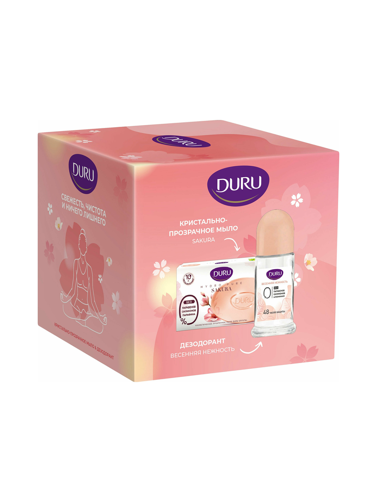 Набор косм.прозр мыло DURU CRYSTAL Hydro Pure Sakura Лепестки сакуры 106г+Дез шар д/жен EMOTION NATURAL BLOOM 50мл