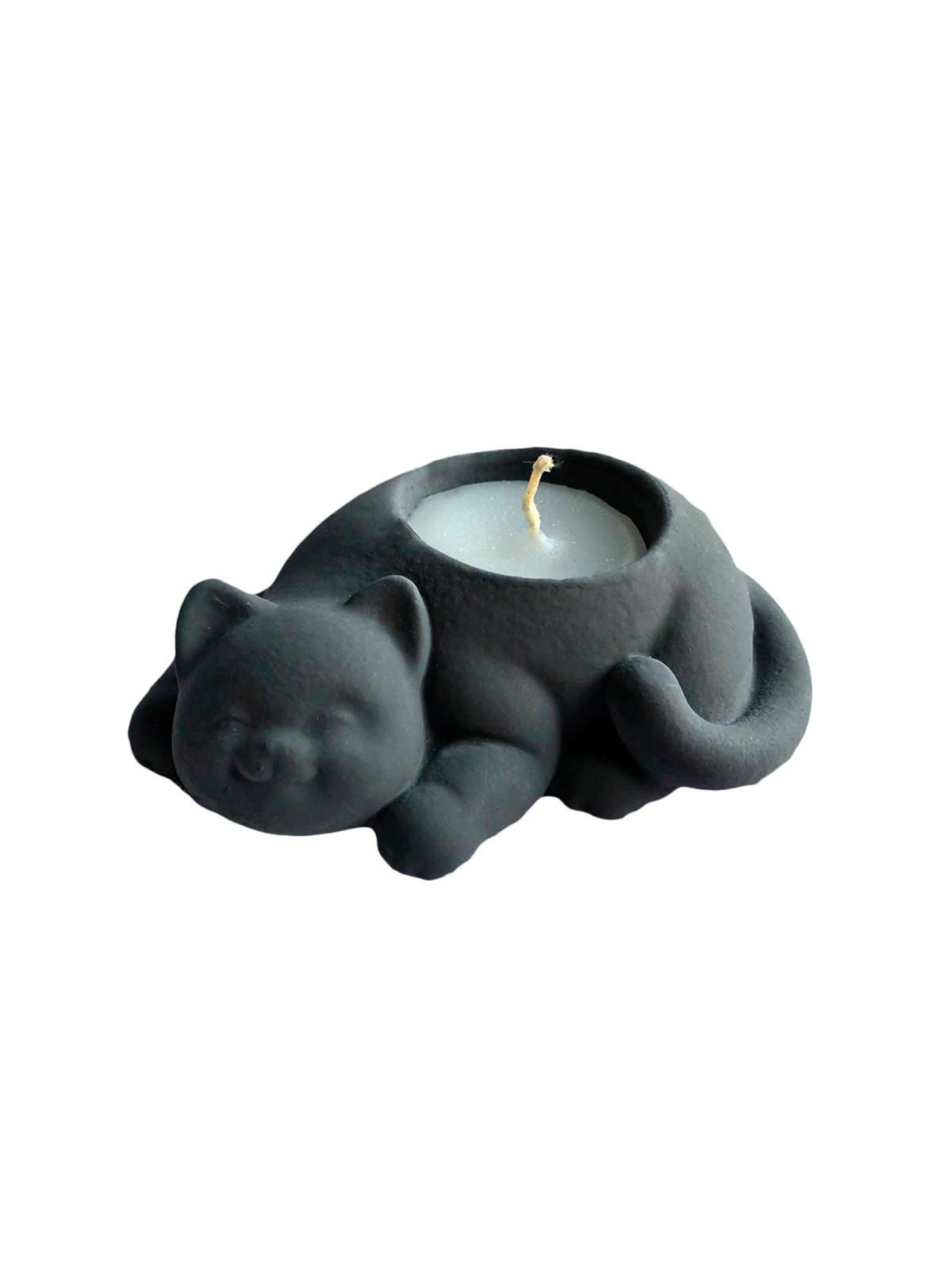 Свеча в подсвечнике Улыбчивый котик, цв. серый