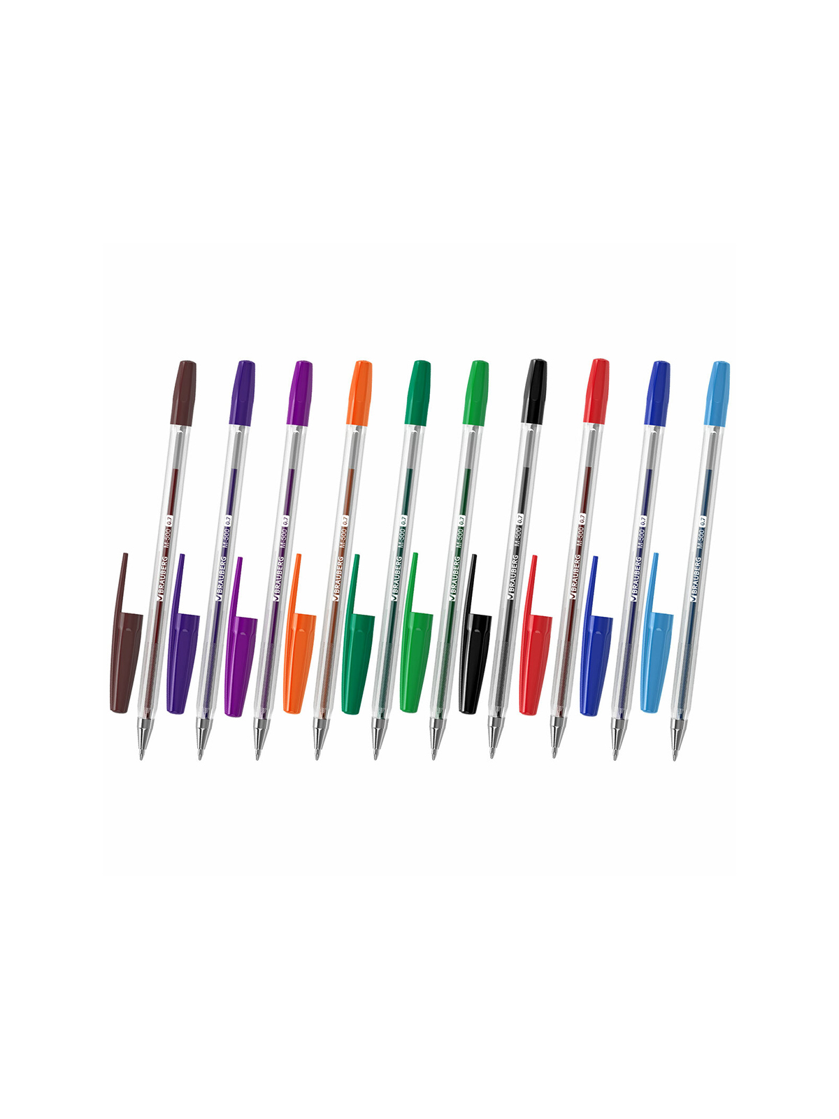 Ручки шариковые "BRAUBERG" M-500, цветные, 10шт, 10цв