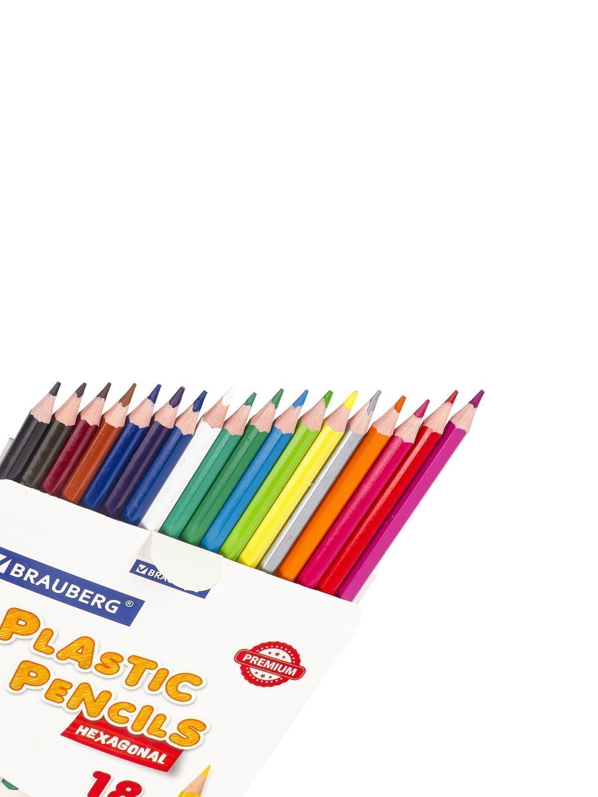 Карандаши цветные "BRAUBERG" PREMIUM, 18цв, пластиковые, шестигранные