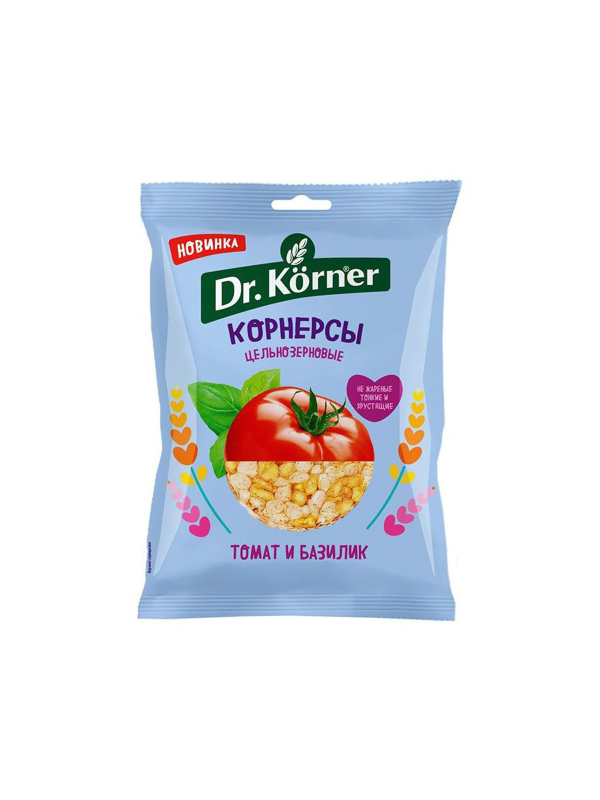 Чипсы"Dr.Korner"цельнозерн кукуруз-рис с томатом и базиликом 50г