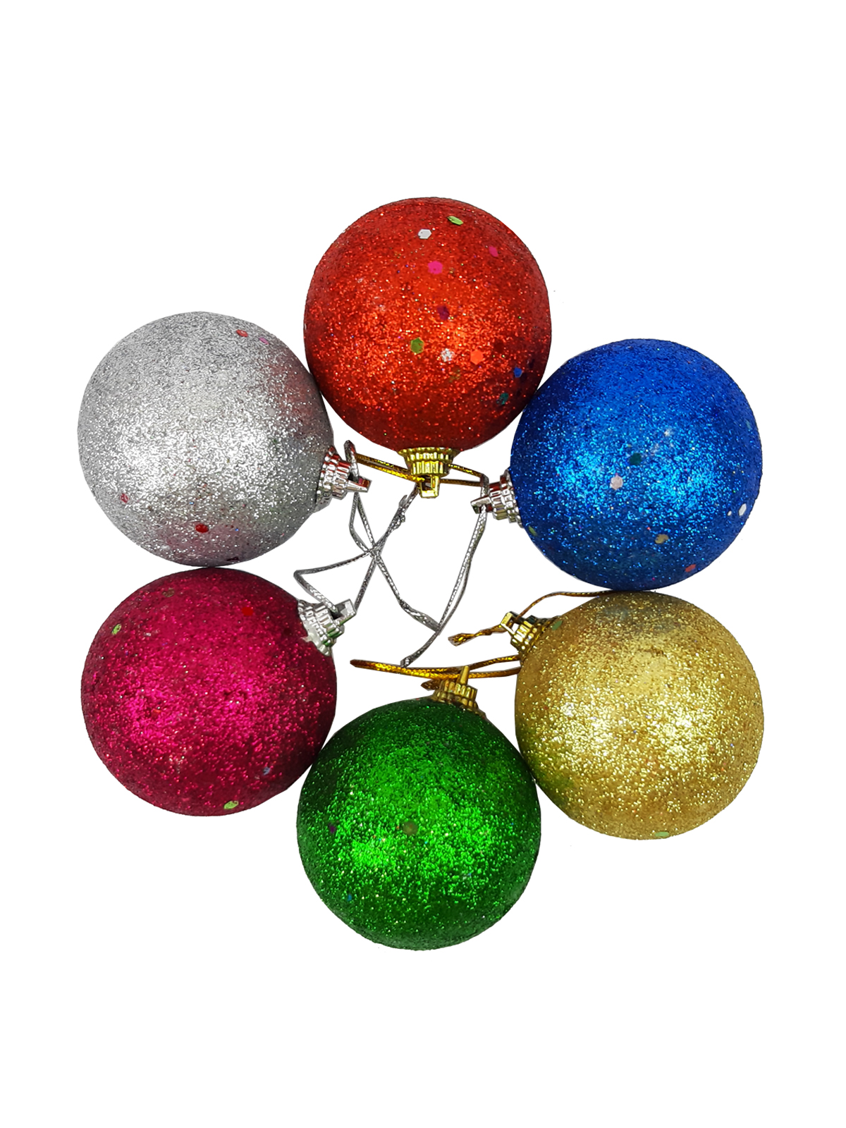 Набор шаров елочных с блестками "Посыпка", 6 шт, d=6 см, микс цвета