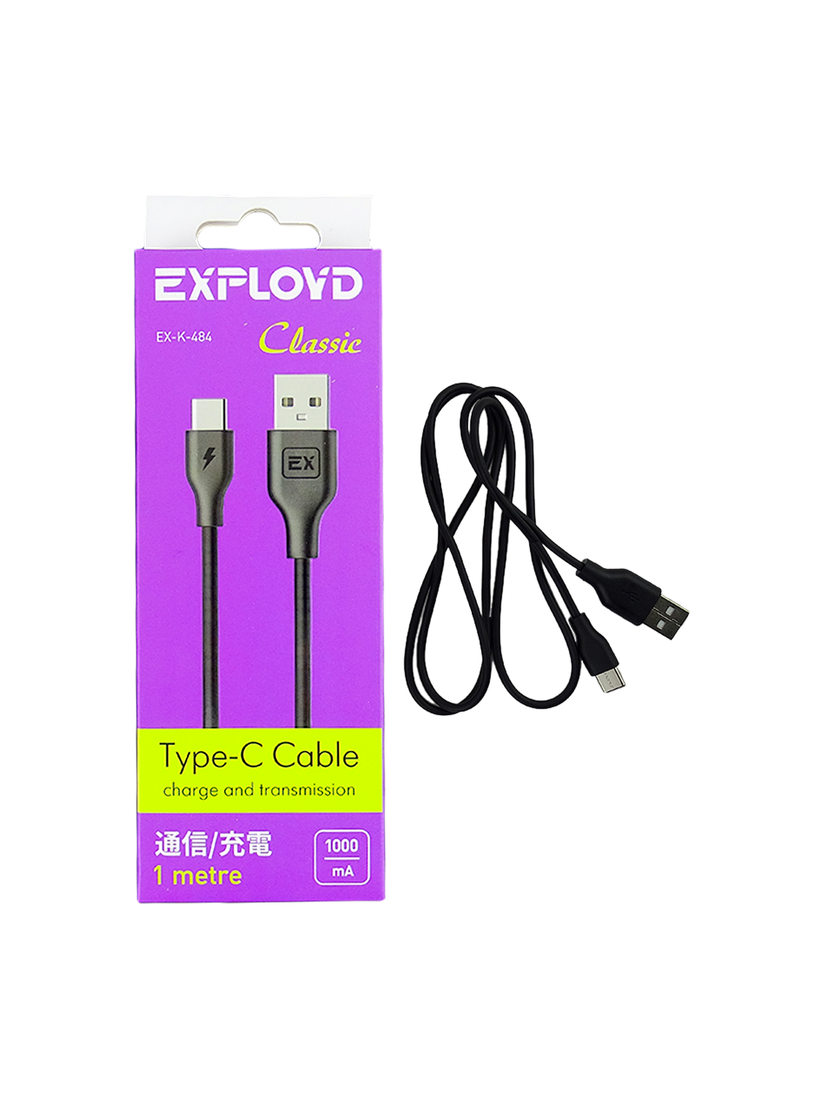 Дата-кабель "Exployd", USB - TYPE-C, круглый, чёрный, 1 м.