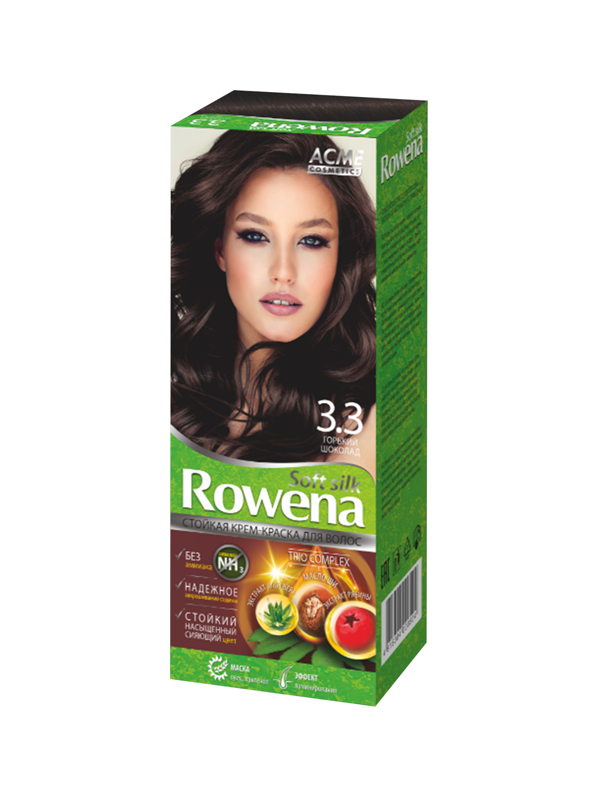 Стойкая крем-краска для волос Rowena soft silk тон 3.3 горький шоколад