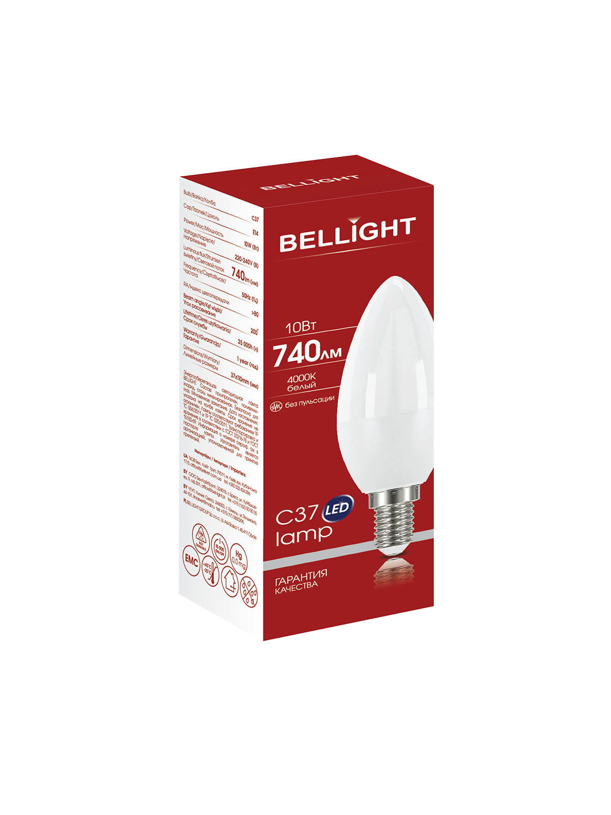 Лампа светодиодная BELLIGHT LED Свеча C37 10W 220V E14 4000K