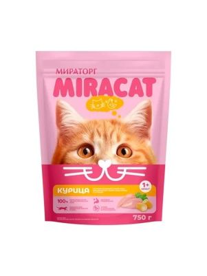 Корм для кошек взрослых кошек всех пород Мираторг Miracat с курицей, 75 г