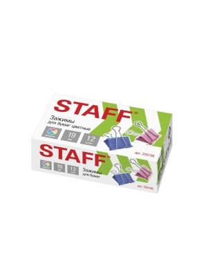 Зажим для бумаг "STAFF" Profit, цветные, 12шт, 19мм, карт.коробка