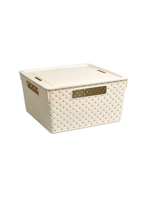 Коробка для хранения квадратная "Береста" с крышкой 11л 290х290х151 (слон.кость)