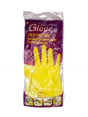 Перчатки  Household Gloves. латексные хозяйственные,желтые, L.240/12  KHL003