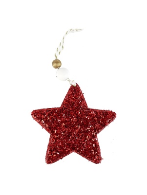Новогоднее подвесное украшение Красная пушистая звездочка  9x1,5x9см