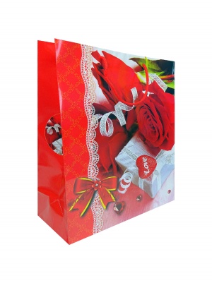Пакет подарочный "Красные цветы", 26*32*10 см, в асс-те