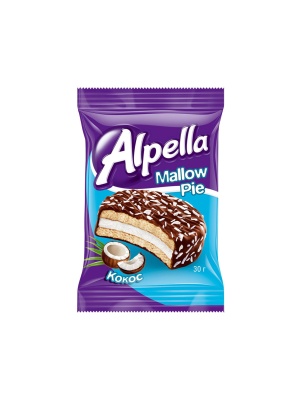 Alpella сэндвич-печенье покрытое шок. глаз. с маршмэлоу и кокосом 30г