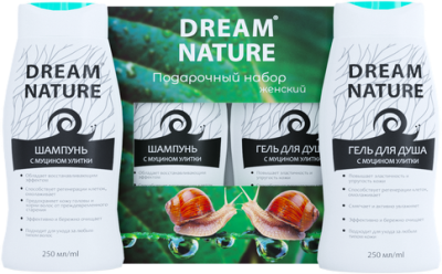 Dream Nature подарочный набор для женщин (шампунь и гель для душа с муцином улитки) 2* 250 мл