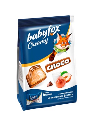 Конфеты ваф. Baby Fox Creamy Choco с мол.-орех. нач. в молоч. шок., 100г