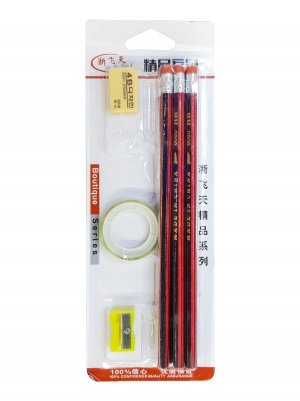 Набор канцелярский 9 предм. (6 простых карандашей с ластиком, ластик, точилка, скотч) (PM-511) PM-51