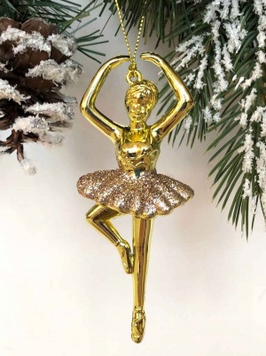Новогоднее подвесное украшение Балерина в золотом блеске 5x2,5x12,5см