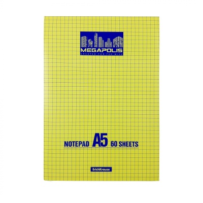Блокнот на клею ErichKrause® MEGAPOLIS® Yellow Concept, А5, 60 листов, клетка