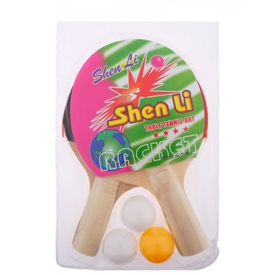Набор для настольного тенниса, 2 ракетки, 3 шарика, деревянная ручка (DX-609)