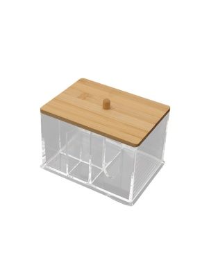 Органайзер для хранения косметики, с бамбуковой крышкой, 13,8*9,8*9,8см